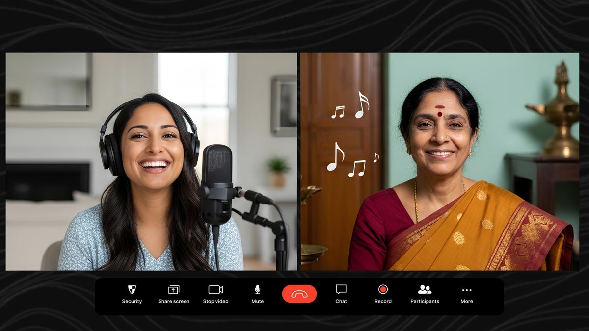 Learning Carnatic music as an adult - professional woman taking online lessons at home.
