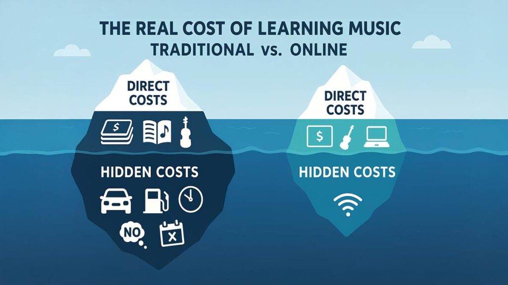Cost comparison between traditional and online Carnatic music lessons.