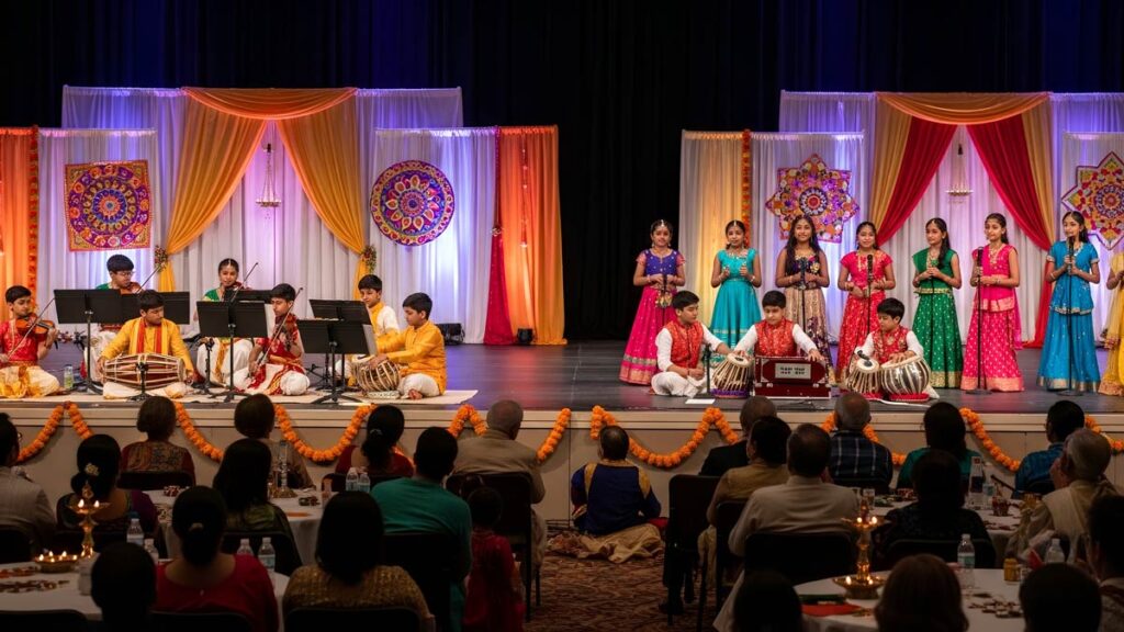 Indian-American community celebrating both Carnatic and Hindustani music traditions together.