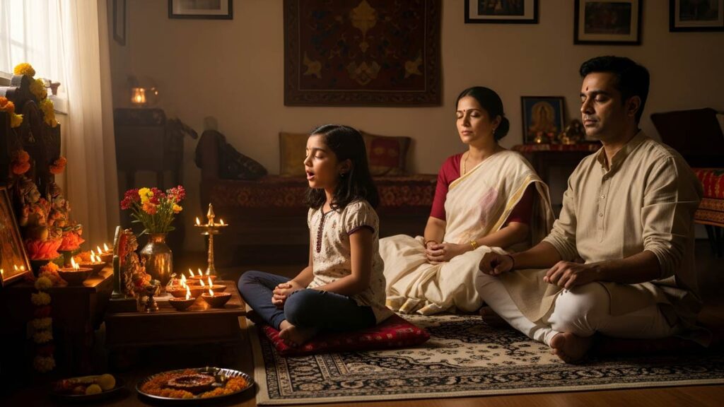 Indian-American family integrating Carnatic music into their spiritual and cultural practice.