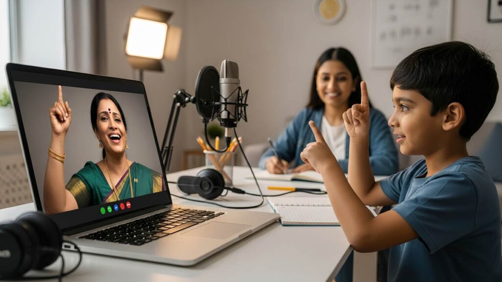 Professional Swaramrit online Carnatic music lesson connecting traditional expertise with modern families.
