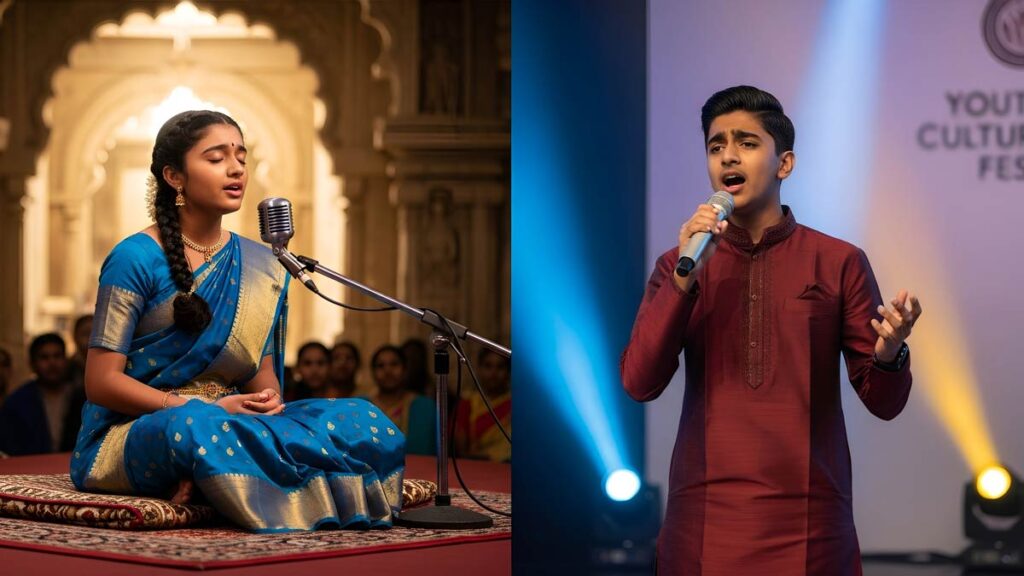 Two accomplished teenage Indian-American musicians representing mastery in different classical traditions.
