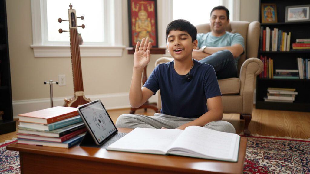 Indian-American student in skill development phase showing increased confidence and musical maturity