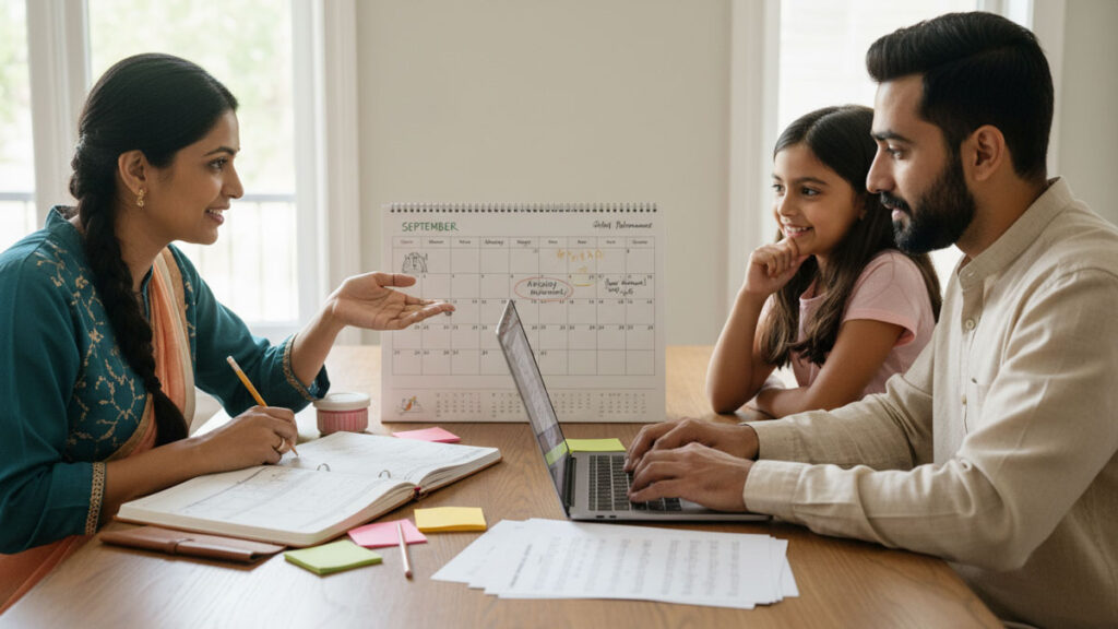 Indian-American family setting realistic expectations and timelines for their child's Carnatic music journey.